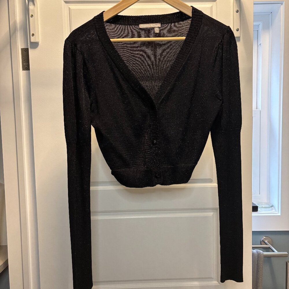 Tristan & Iseut Women's Black Cropped Sparkly Cardigan Size Medium